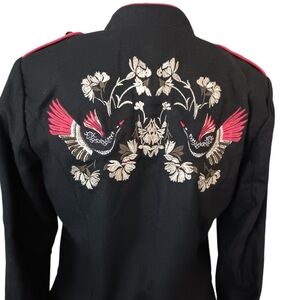 Statement Black Military Style Jacket Swan Floral Embroidery Steampunk Gruge Art
